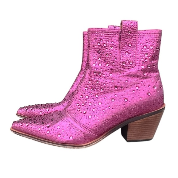 ISNOM 11 Metallic Pink Rhinestone Western Boots Booties Cowgirl Festival Concert - Picture 1 of 13